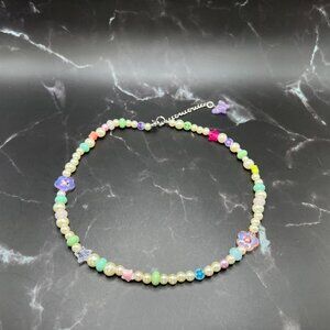 Pearls and Pastels Beaded Choker Necklace - Stars and Butterflies